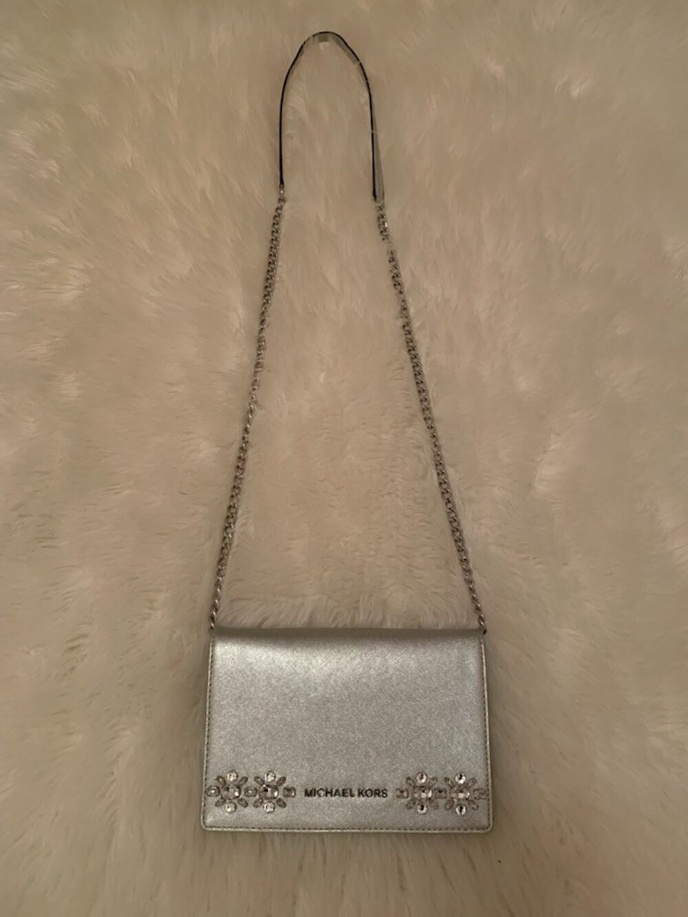 Michael Kors Silver Crystal Embellished Crossbody Wallet/Flat Bag
